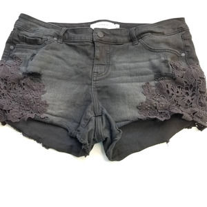 Torrid Black Distressed Denim Shorts Lace 16
